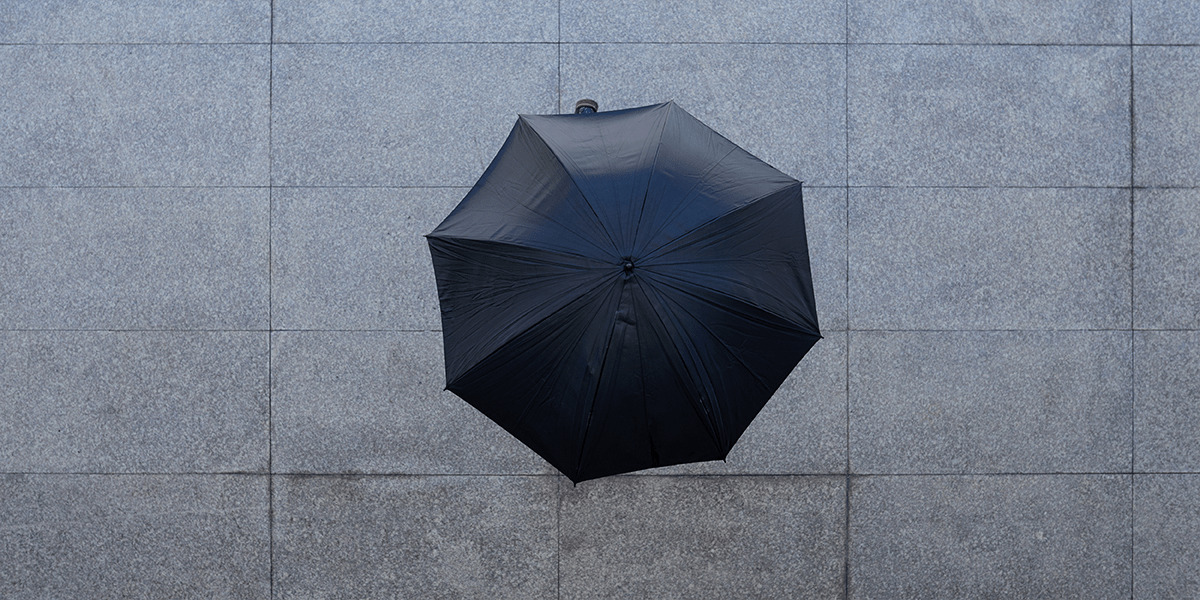 Black umbrella birds eye view