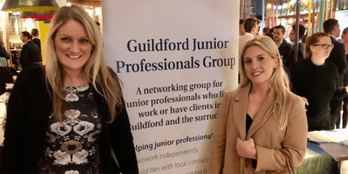 "Guildford Junior Professionals Group" banner with two women.