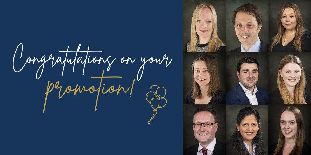 "Congratulations on your promotion" with images of various staff.