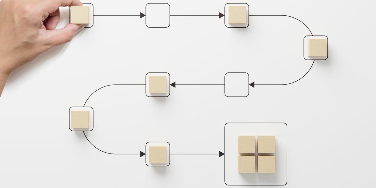 Wooden blocks representing the Conveyancing process with flowchart.