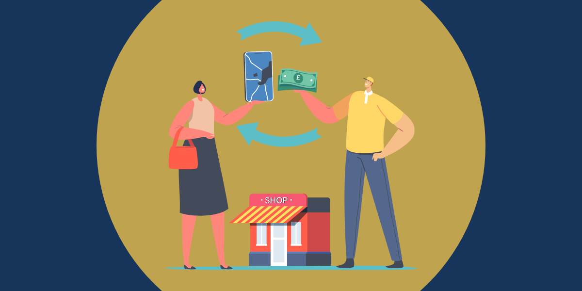 Customer Female Character Return Broken Smartphone to Seller Get Back Money for Broken Purchase. Consumer Rights Support, Bad Cargo Shipping and Delivery Service. Cartoon People Vector Illustration