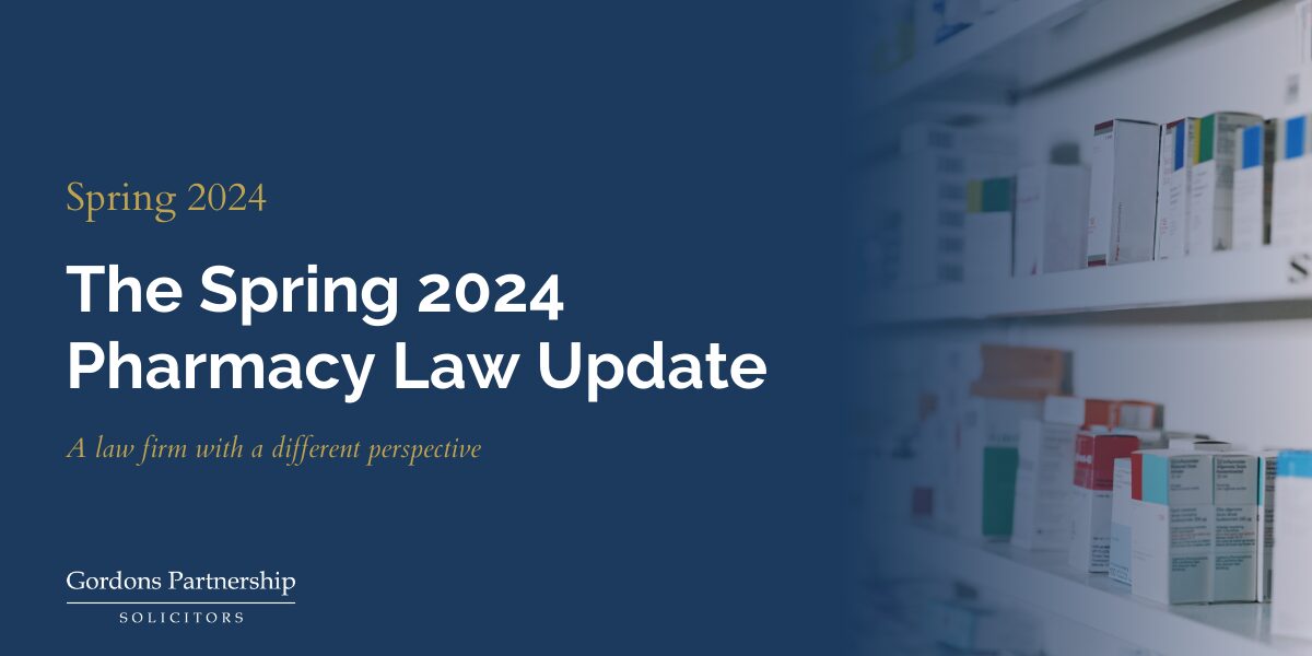 Cover image for The Spring 2024 Pharmacy Law Update with faded pharmacy shelf background